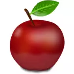 緑の葉のベクトル図と写実的な赤いリンゴ